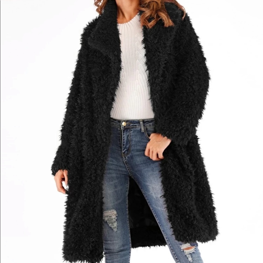 Shein Black Teddy Coat w/ Waterfall Collar. Size S-Perfect Condition! WORN ONCE!